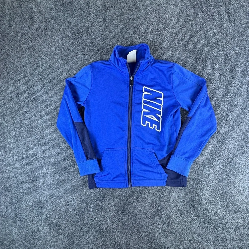 Nike‎ Track Jacket Boys 7 Blue Logo Mock Neck Long Sleeve Full Zip Performance